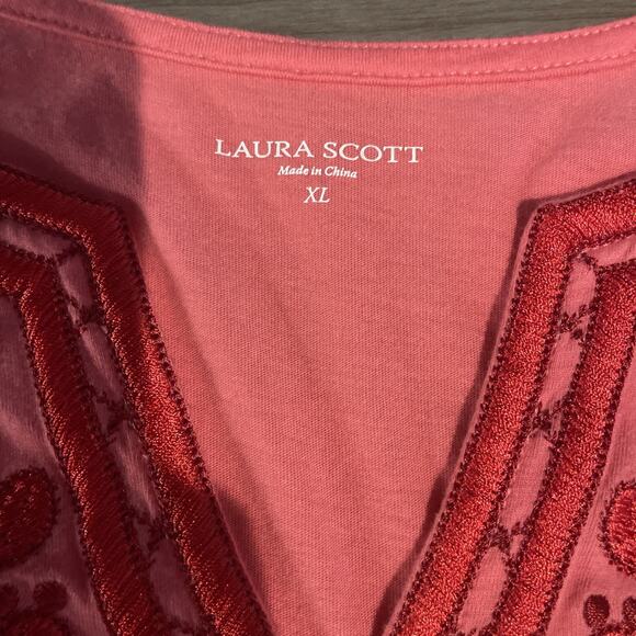 3 for $25-Laura Scott - Orange-Embroidery -V-neck 3/4 Sleeves Knit Top - Size XL - Picture 3 of 8